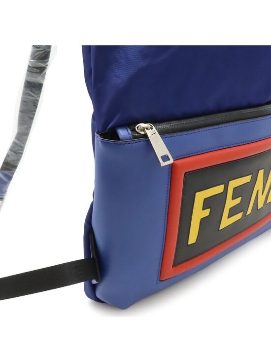 Fendi Logo Face Drawstring Backpack Nylon Leather Navy Blue Multicolor main image 8